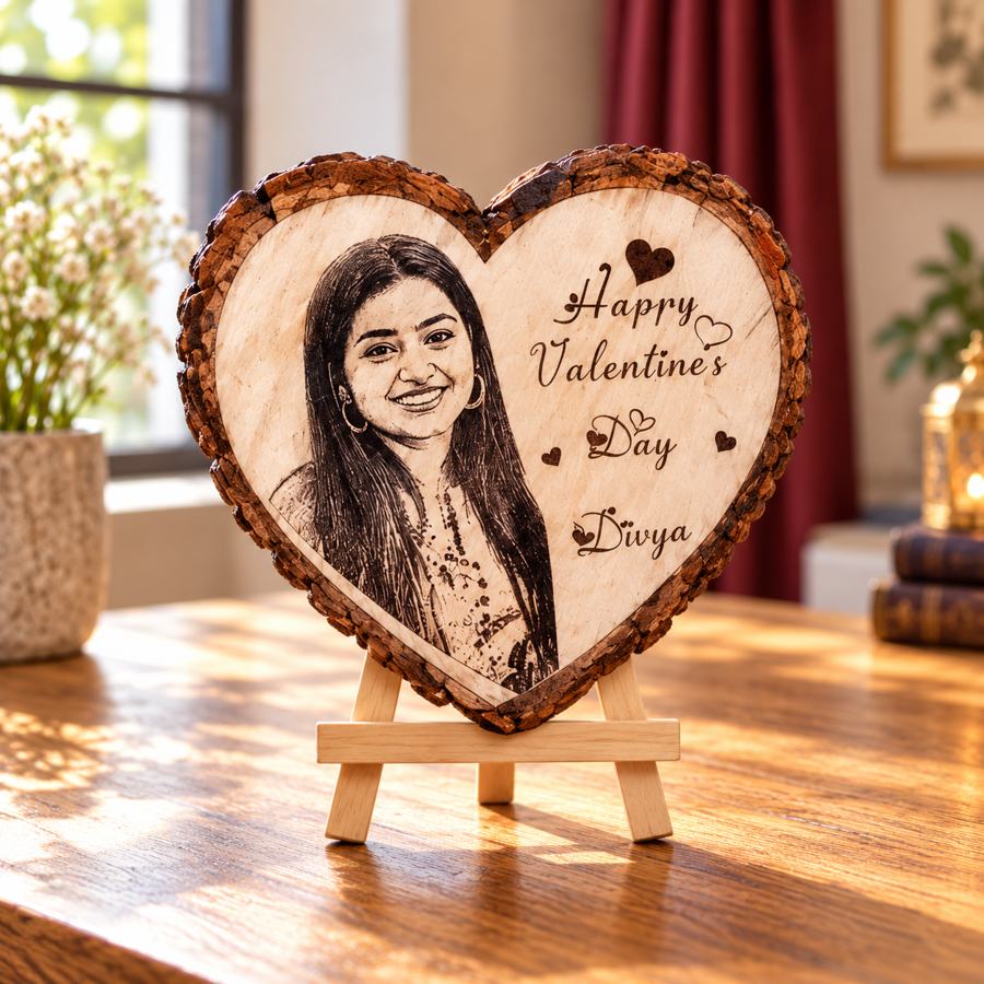 Heart engraved wooden gift