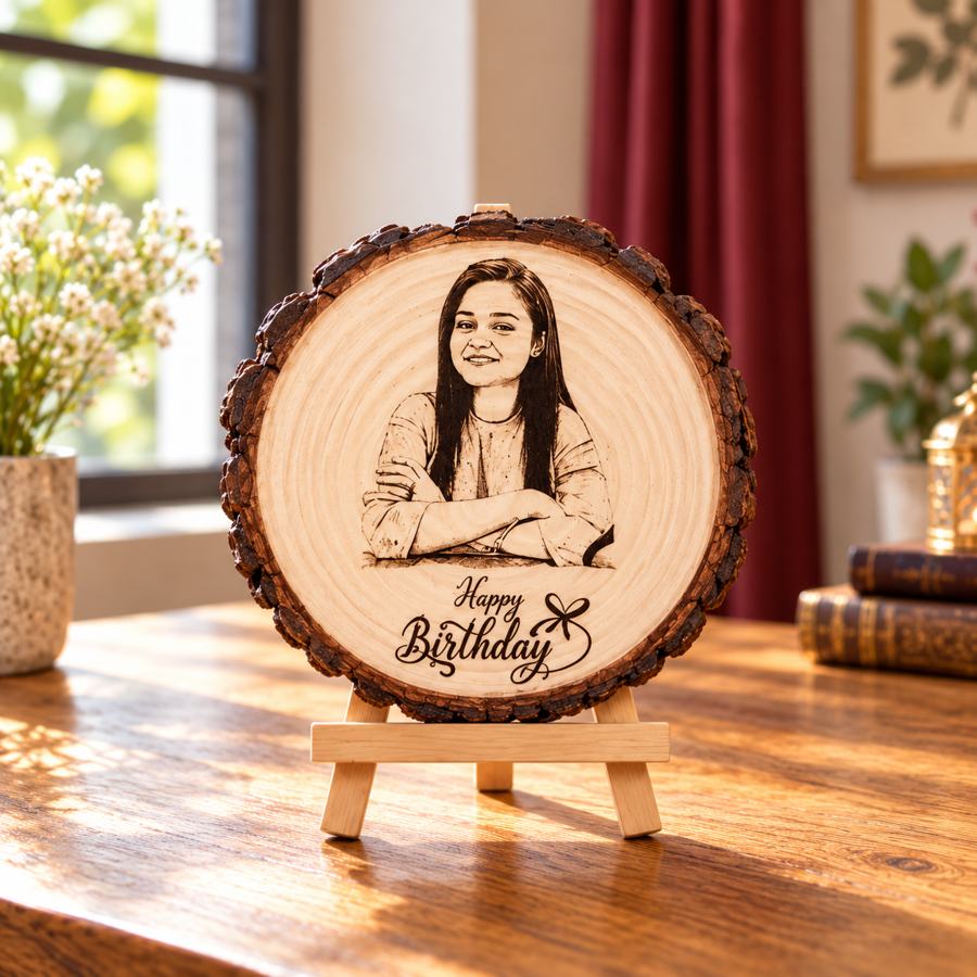 Round engraved wooden gift